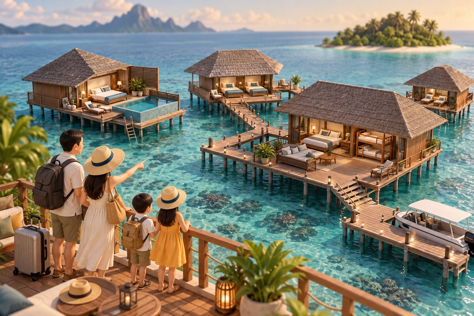 仙本那水屋房型选择与家庭出行场景
