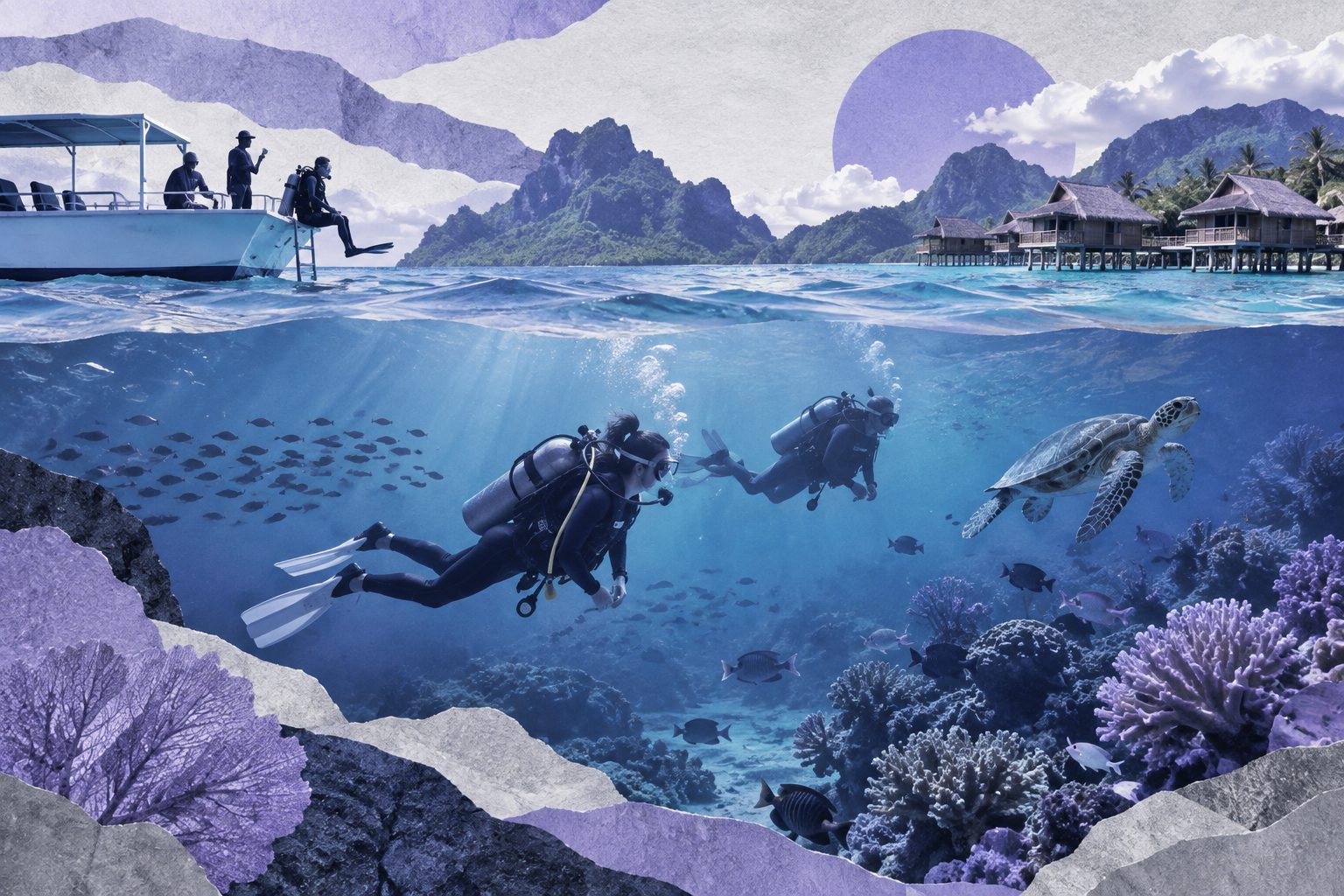 仙本那潜水考证行程中的OW水下训练与海岛出海场景