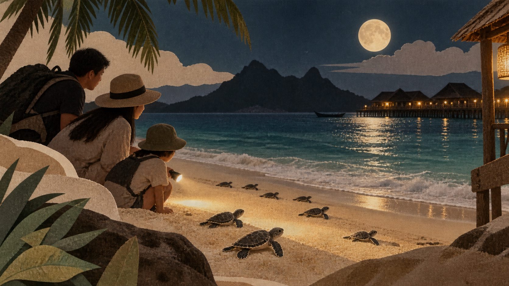 仙本那海龟孵化基地夜游预订中的马达京夜巡场景