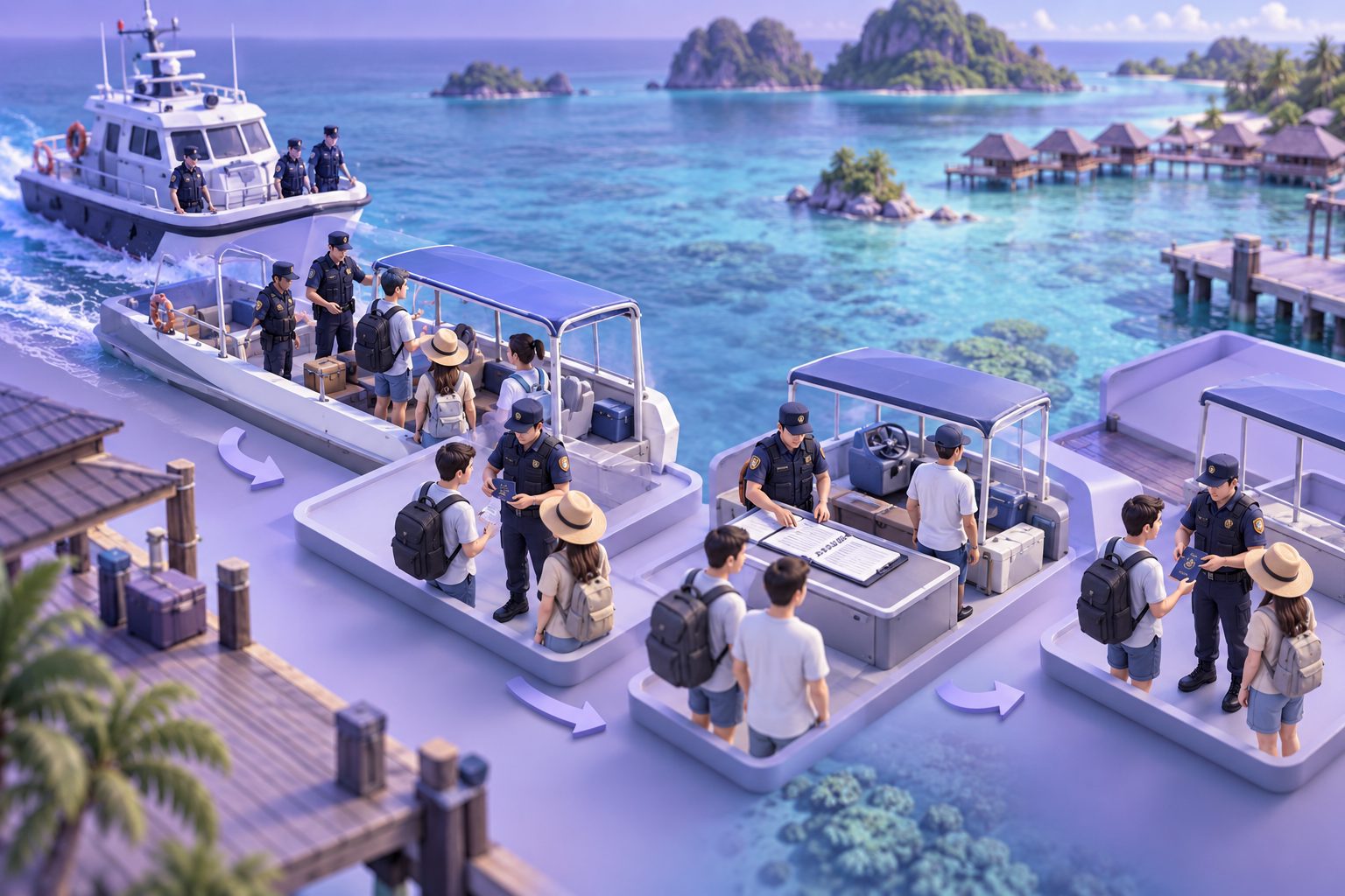 仙本那跳岛游船只证件与乘客名单检查示意