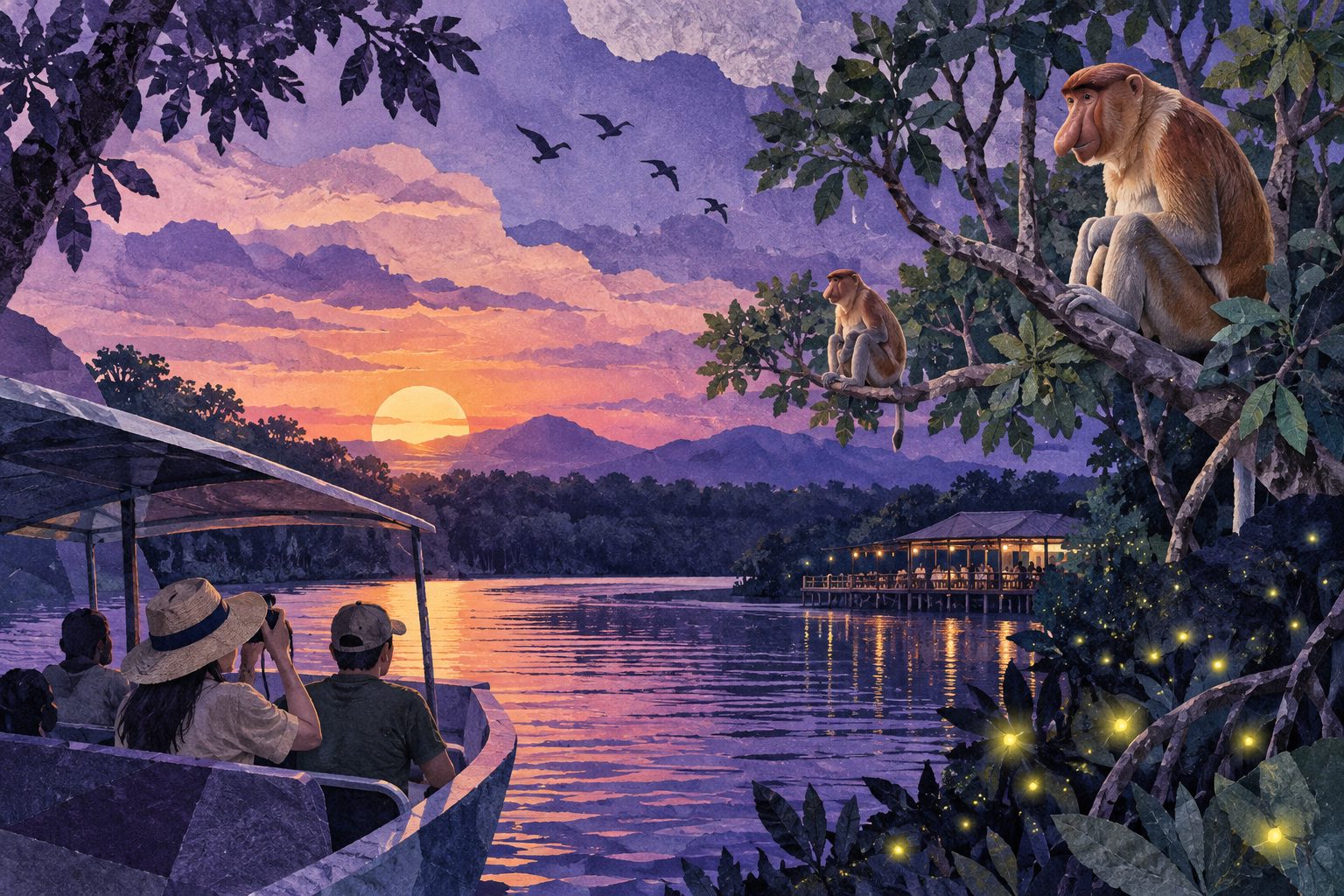 亚庇红树林日落与萤火虫生态一日游景观